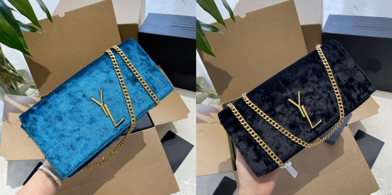 

TZ Luxury Designer Bags women's Golden Metal Chain Bag Fashion Versatile Square Flap Shoulder handbags Female Velvet loulou Dinner Bag Wallet Cross Body 26CM, Black