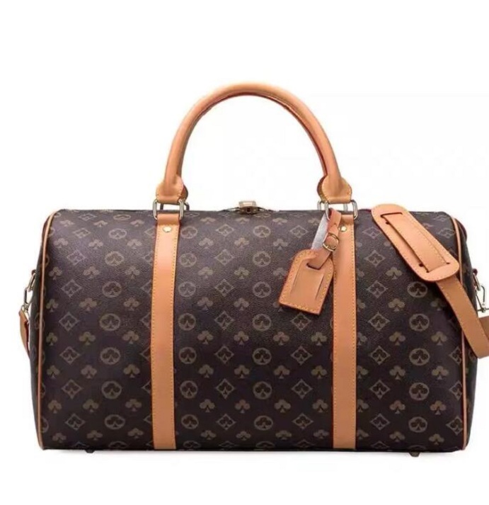 

Top Quality Womens Men Duffle Bag Women Travel Bags Hand Luggage Travel Bags Men Pu Leather Handbags Large CrossBody Bags Totes 54CM, Black flower