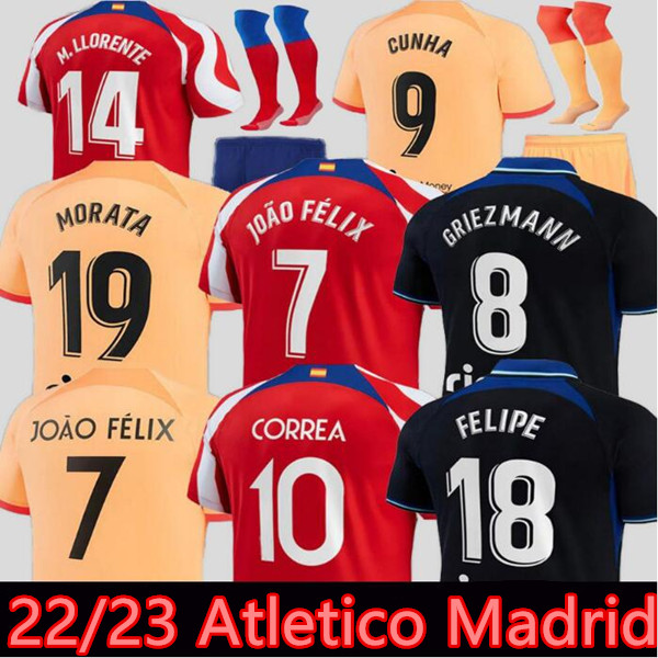 

22/23 Atletico Madrids Soccer Jerseys MORATA GRIEZMANN JOAO FELIX 2022 2023M.Llorente CORREA KOKE Camisetas de futbol LEMAR CARRASCO men kids kit Football Shirt, Yellow