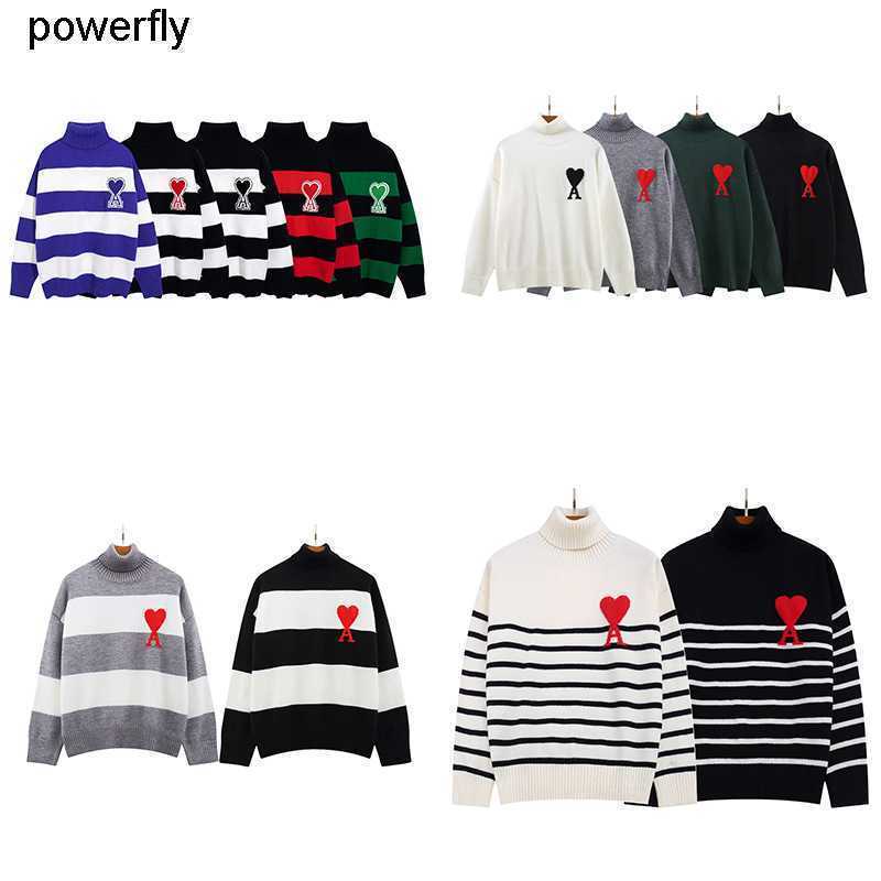 

Men's Sweaters 2022 designer amis Love stripe senior sweater Men's women's same style lovers' fashion sweaters, 2 black