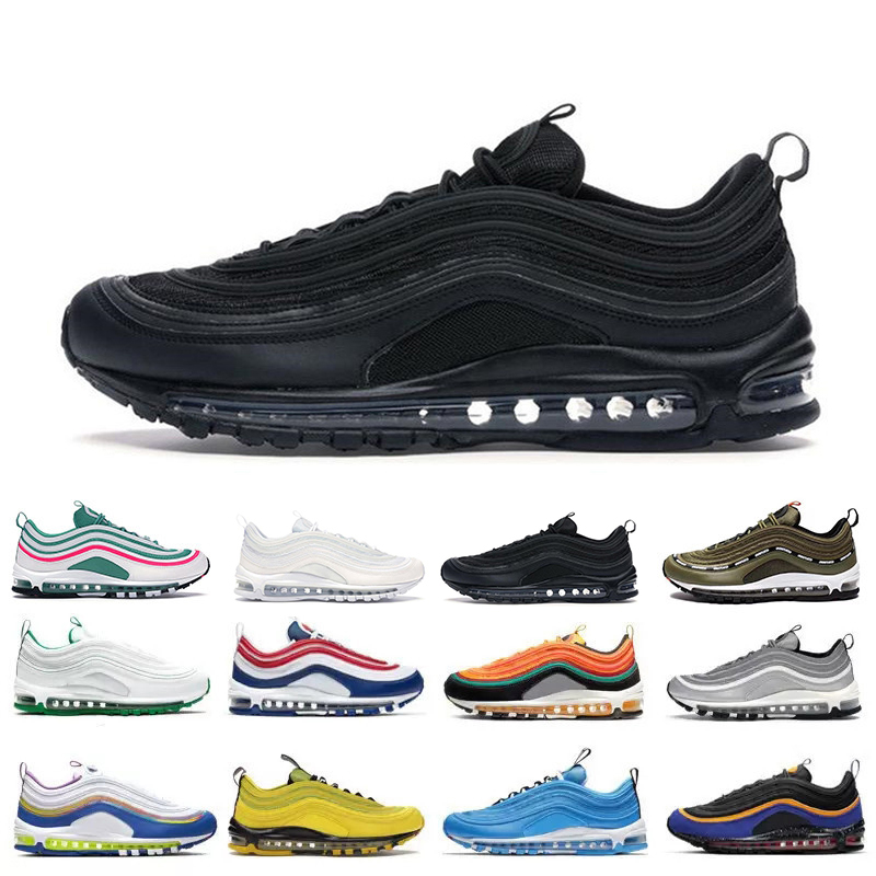 

Designer Mens 97 Running Shoes 97s Mschf x Satan INRI Jesus Undftd x Green Triple Black White South Beach Silver Bullet Sky Men women sports sneakers, Color#44