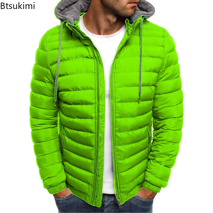 

Mens Down Parkas Autumn Winter Solid Hooded Cotton Coat Jacket Casual Warm Clothes Overcoat Streetwear Puffer Male 221117, Green