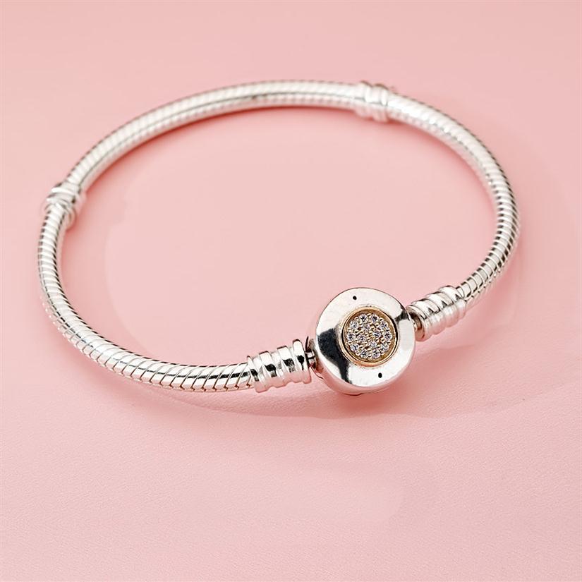 

Womens 925 Sterling Silver Charm Bracelets Fit Pandora Beads Charms Top Quality Snake Chain Bracelet With CZ Diamond Lady Gift Original210E