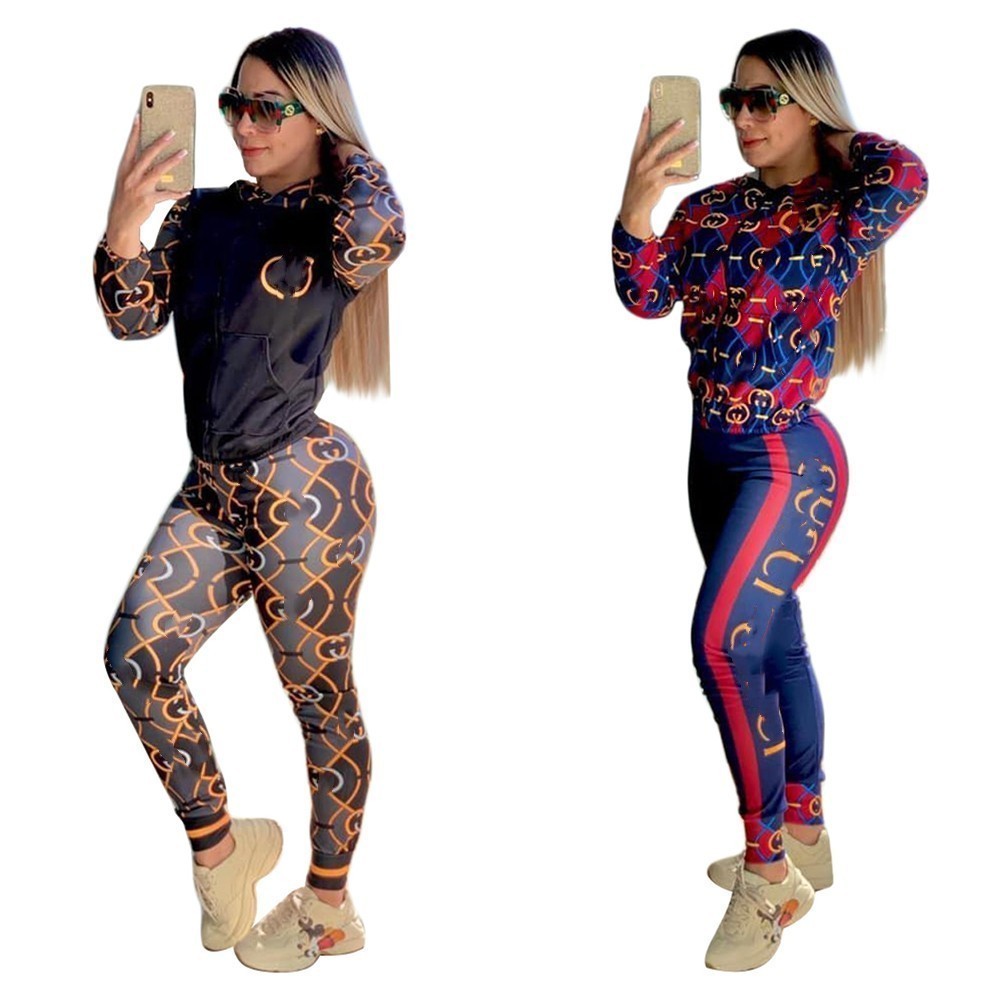 

Designer Brand Women Tracksuits Jogging Suit 2 piece sets print hood jacket pants Lady Outfits Long Sleeve Sweatsuits sportswear casual fall winter Clothes 8982-5, Black