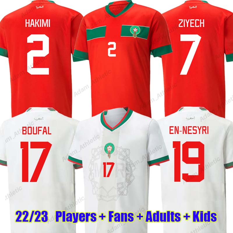 

2022 Moroccan soccer jerseys HAKIMI Maillot marocain ZIYECH EN-NESYRI football shirts men kids kit HARIT SAISS IDRISSI BOUFAL jersey Maroc national team shirt 22 23, 2022 away+african2023 patches