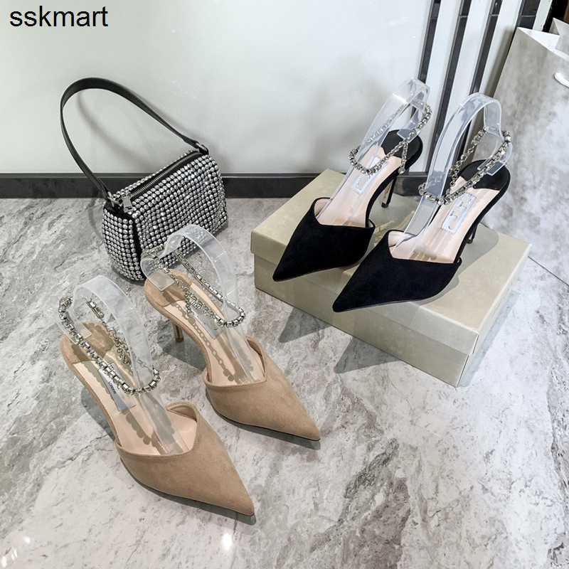 Designer Sandals JC Chaussures pour femmes en daim ponctué chaîne de cristaux STRAP JIMMY SOGRATIONS SIGNES RIVETS MATTE AVEC BOX