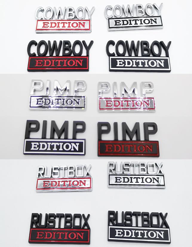 

2PCSSET Cowboy PIMP Rushbox Edition Emblem Badge Sticker For Ford F150 F250 F350 Silverado GMC Hummer2959707, As picture