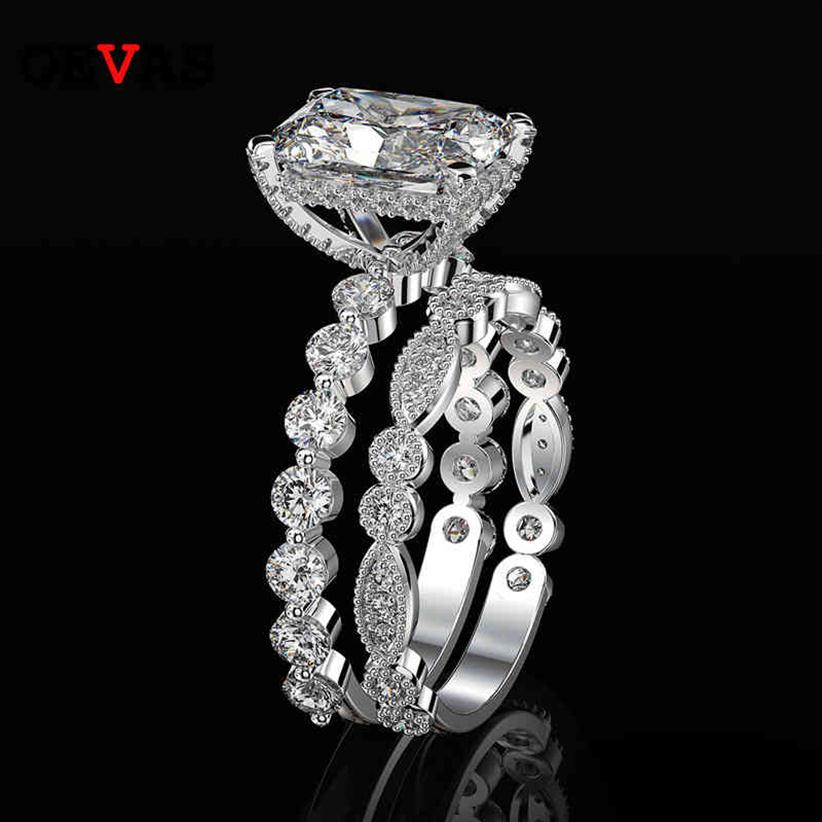 

OEVAS 100% 925 Sterling Silver Wedding Rings Set For Women Sparking Created Moissanite Gemstone Diamonds Engagement Fine Jewelry266A