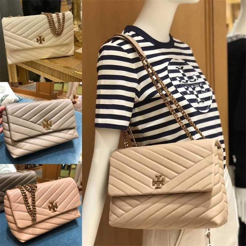 

Designer Torysburchs Handbag Bags Tang Burh Women's Kira Lingge Chain Sheepskin Patent Leather Oblique Span Single Shoulder Tote Bag, Sky blue