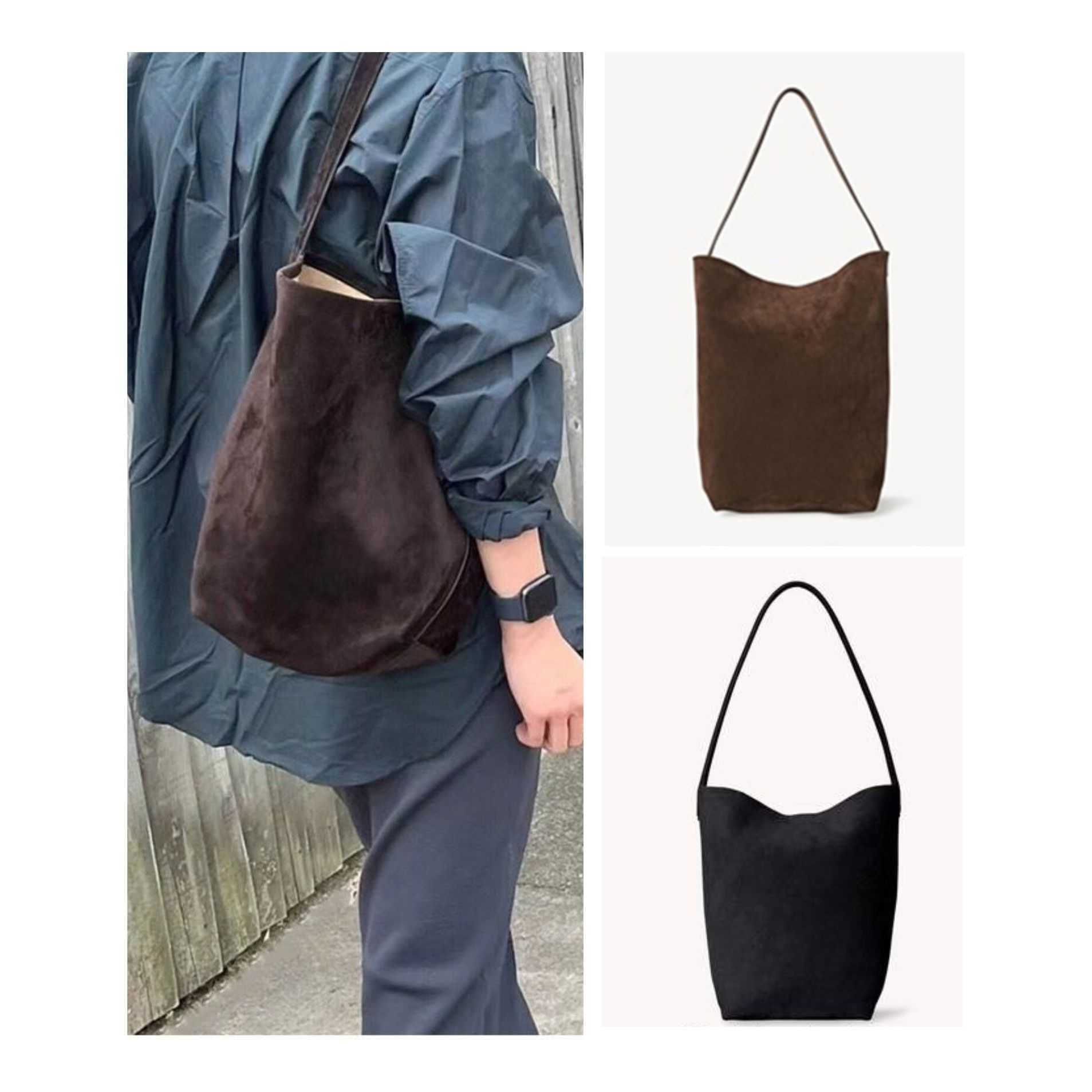 

The Bag Tote New Capacity Suede Shoulder Park Simple Bucket, Dark purple large