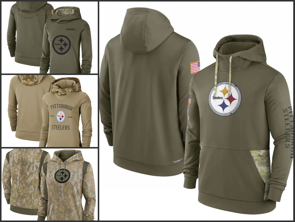 

Pittsburgh''Steelers''Men Women Youth Olive 2022 Salute To Service Therma Performance Pullover Hoodie