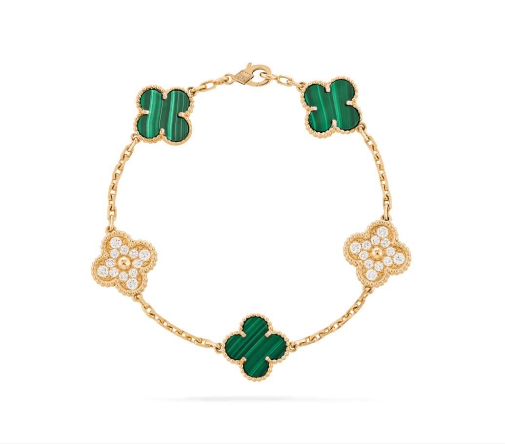 

Designer chain Bracelet sterling silver malachite inlaid with diamonds five pattern bracelet Women's lovely jewelry