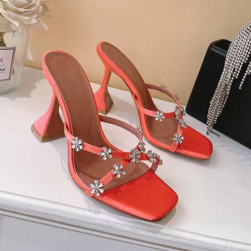 

Amina muaddi Begum Crystal-Embellished Buckle Stain Open Toe Tube Heel Sandals Women's Luxury Designer Dress Shoes Evening Slingback Sandals 35--42Size, Customizebox