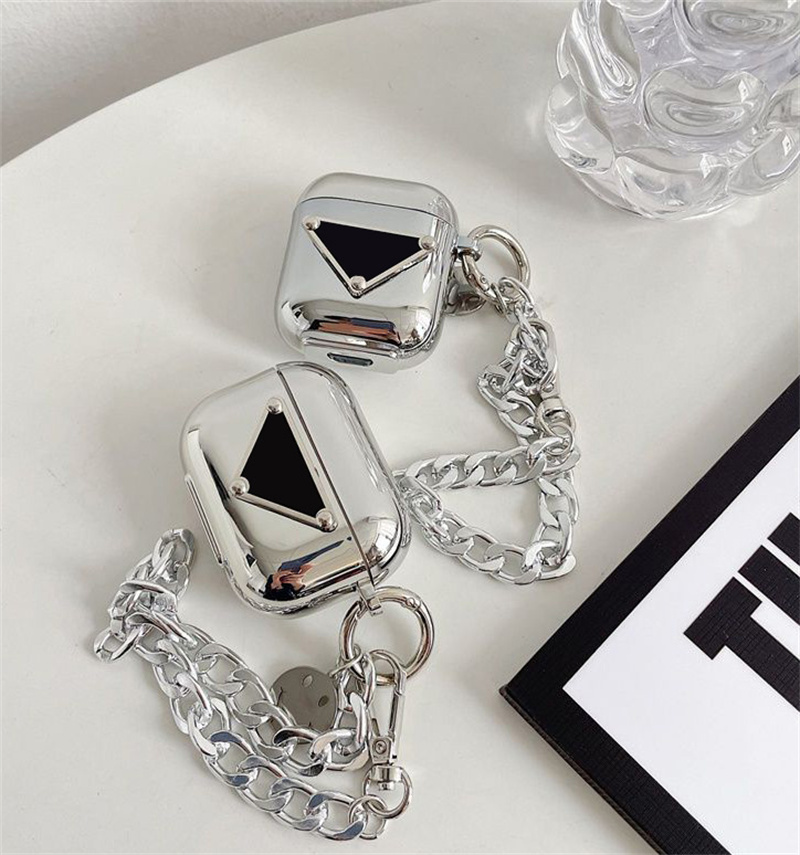 

Luxury Bluetooth Headset Protector Designer Airpods Cases Protective Case For Airpods 1/2/3 Fashion Silver AirpodsPro Covers With Chains