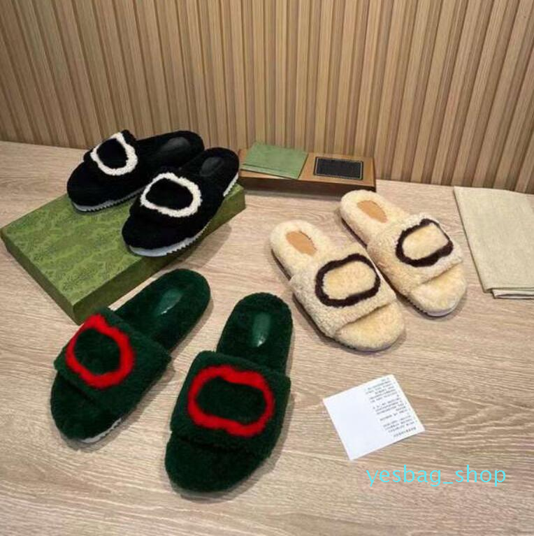 

Women Fur Slippers Fluffy Faux Fur Slipper Designer Thick Bottom Light Brown merino wool slides Fashion Warm Indoor Flip Flops 35-40