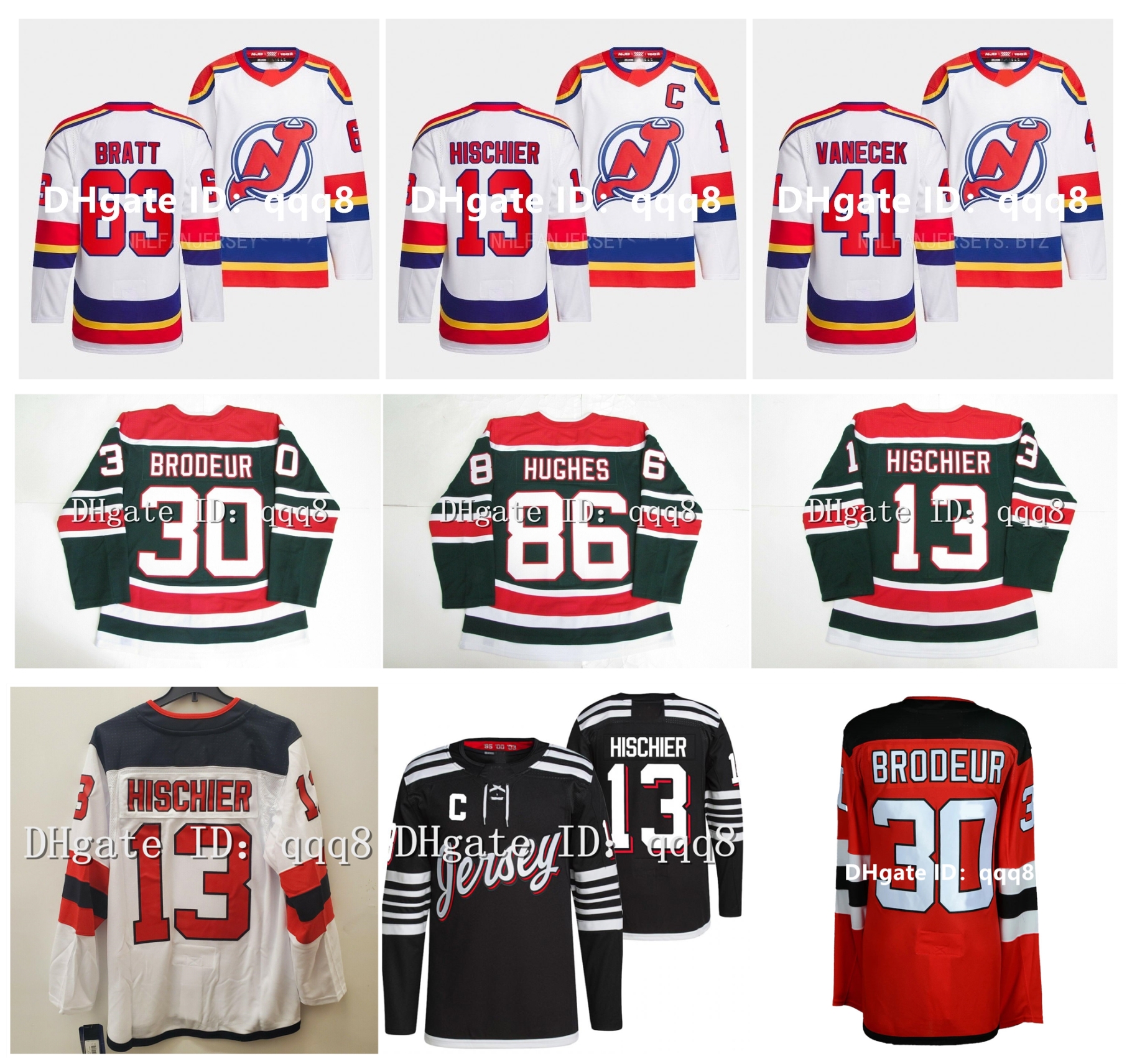 

2022 Reverse Retro New Jack Hughes Hockey Jersey Devils Martin Brodeur Simon Nemec Dougie Hamilton Nico Hischier Miles Wood MacKenzie Blackwood Ondrej Palat, Men
