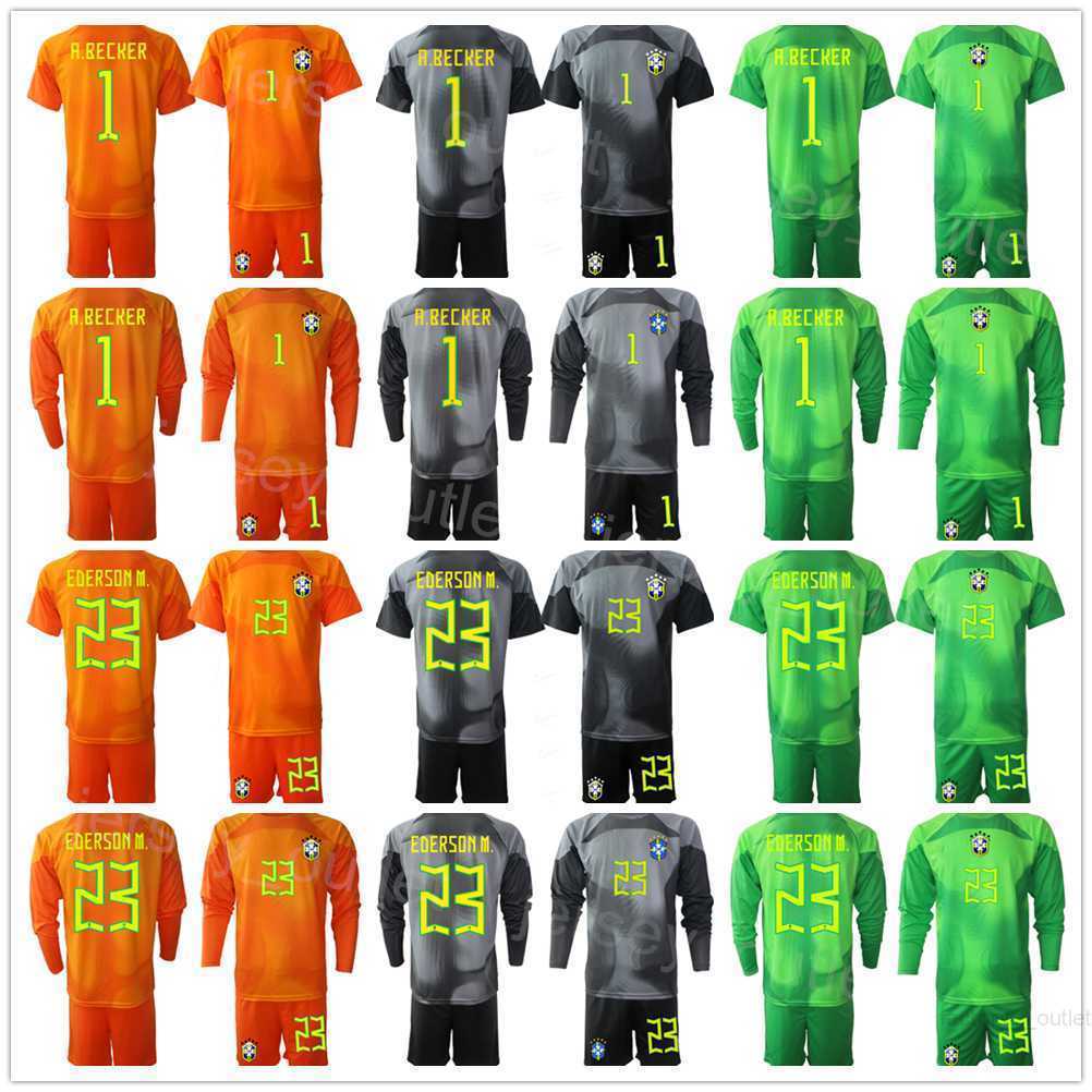 

National Team Soccer Brazils Long Sleeve GK 23 Ederson Moraes Jerseys Set 2022 World Cup Goalkeeper 12 Weverton Taffarel Alisson Becker Football Shirt Kits Man Kids