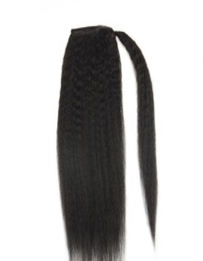 

Light Yaki pony tail hairpiece wraps around brazilian straight human hair ponytail with clip wraps around natural black 1b