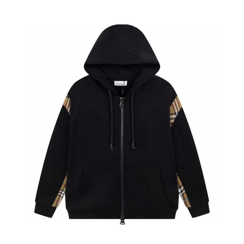 

Mens Hoodie Burberys Pullover Sweatshirt High Edition Autumn Winter Simple New Style Shoulder Side Plaid Zipper Cotton Hooded Sweater Coat QWT8, Black