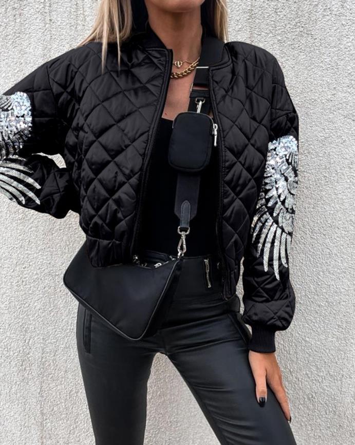 

Women's Jackets Jackets for Women Autumn Winter Fashion Contrast Sequin Angel Wings Pattern Casual Long Sleeve Daily Quilted Puffer Jacket 221118