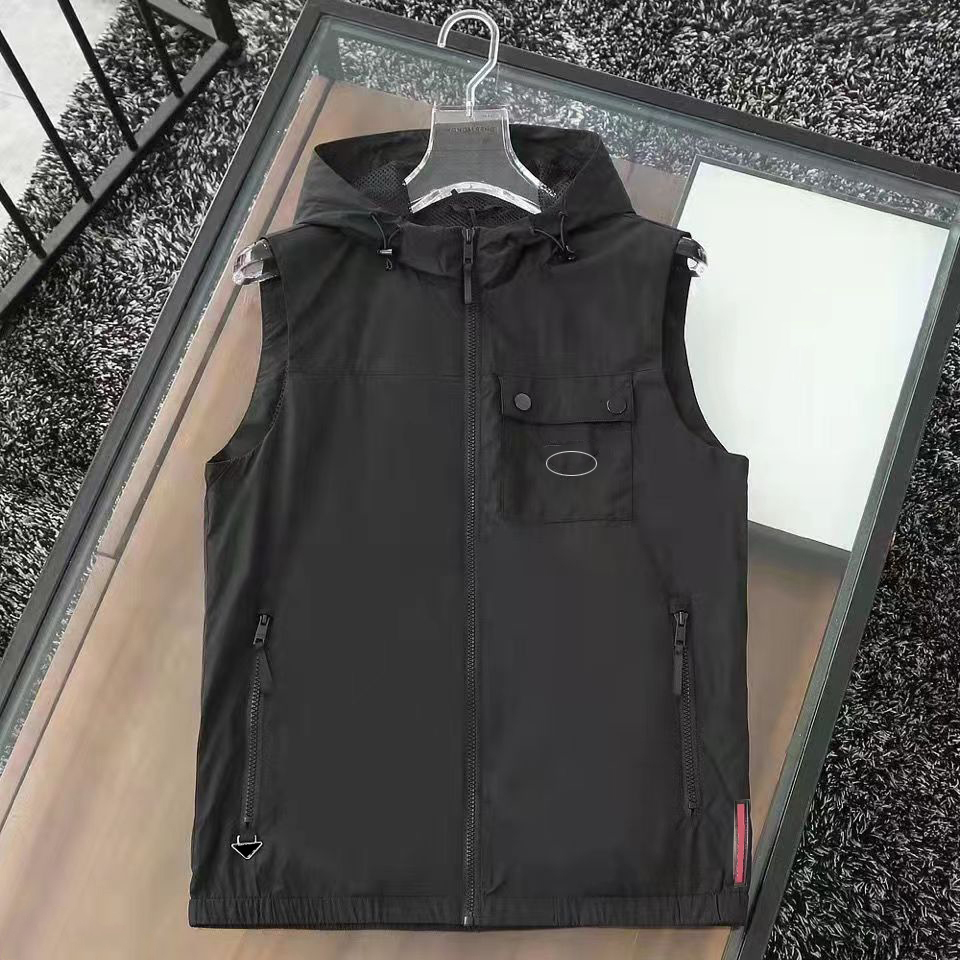 Man Vests Jacket Hooded Spring Autumn Style Mens Windbreaker Coat Sleeveless Fashion Jackets With Zippers Letters Printed Outwears Coats Size M-5-image-766150034