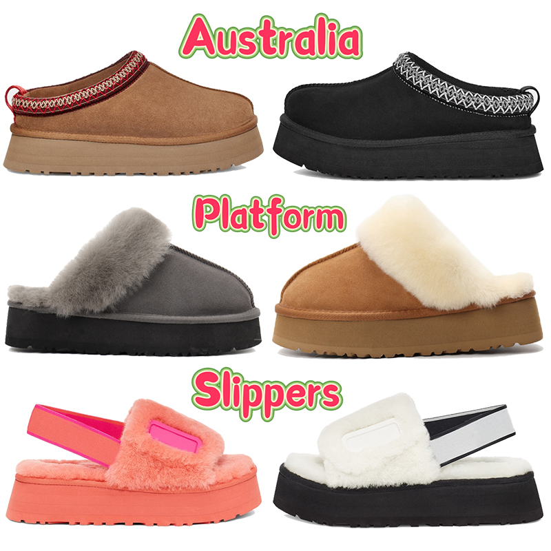 

New Australia slippers Tazz Suede Disquette Tasman Shearling platform Slipper snow boots chestnut Charcoal Black bordeaux winter comfort womens designer slides, 30 shoe box