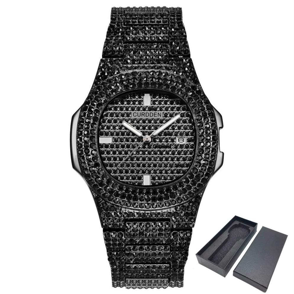 

ICE-Out Bling Diamond Watch For Men Women Hip Hop Mens Quartz Watches Stainless Steel Band Business Wristwatch Man Unisex Gift CX2261O, Red no box