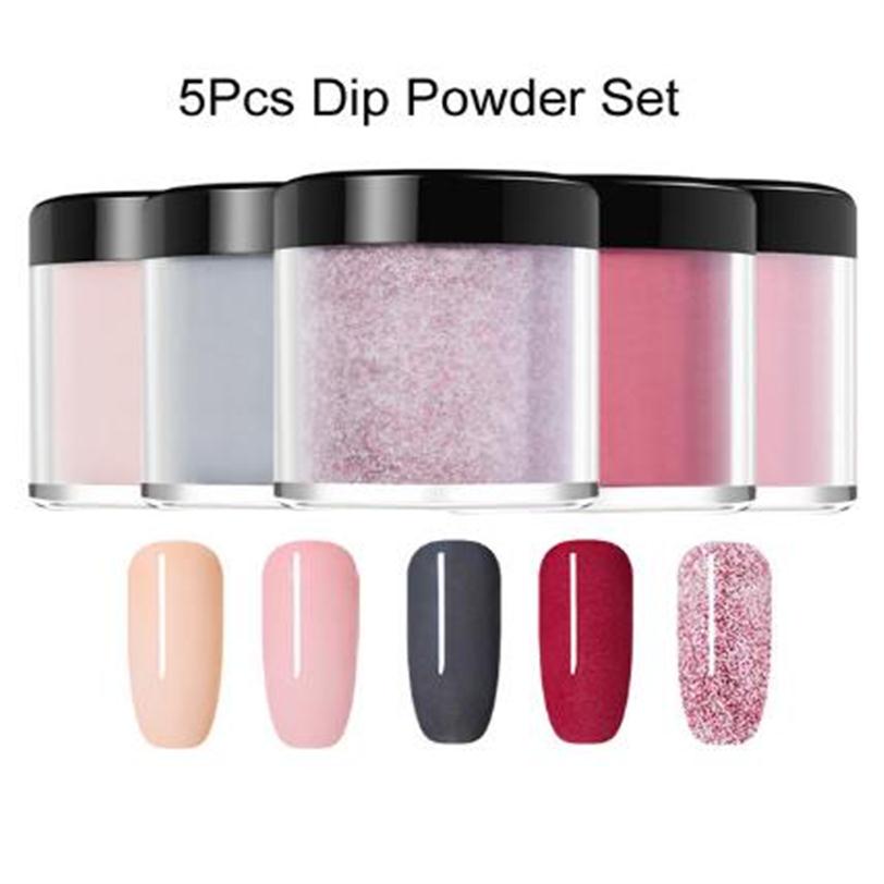 

5Pcs Set Dipping System Dip Nail With Base Top Activator Brush Saver Liquid Natural Dry Without Lamp Glitter279A