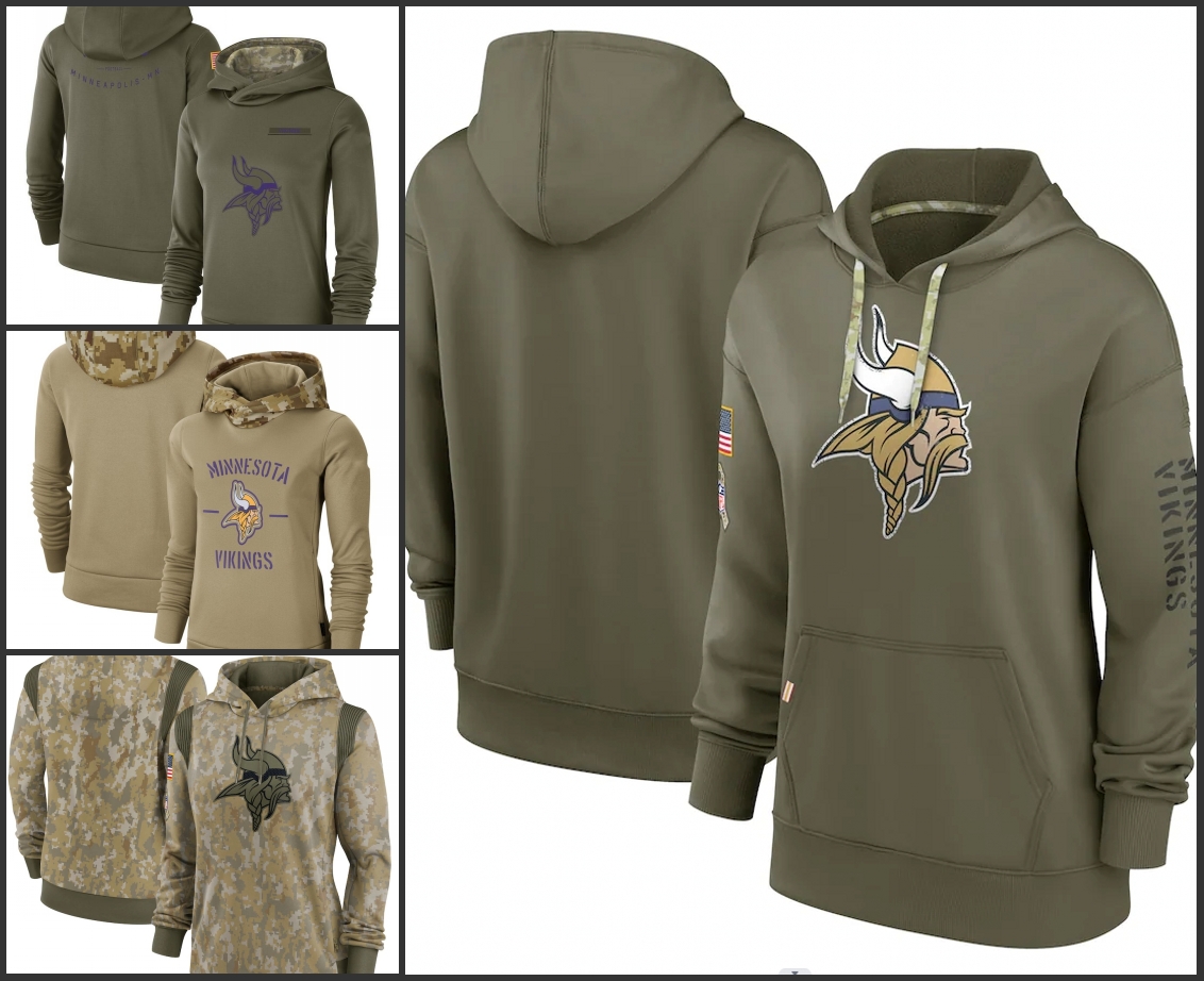 

Minnesota''Vikings''Men Women Youth Olive 2022 Salute To Service Therma Performance Pullover Hoodie