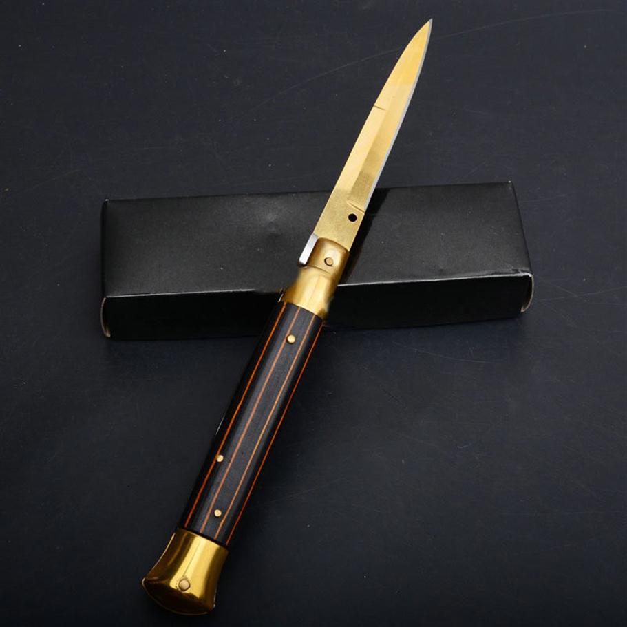 

9 Inch Italian Godfather Mafia Stiletto Tactical Folding Utility Knife 9cr18mov Gold Blade Horizontal Automatic Camping Hunting Surviva246x