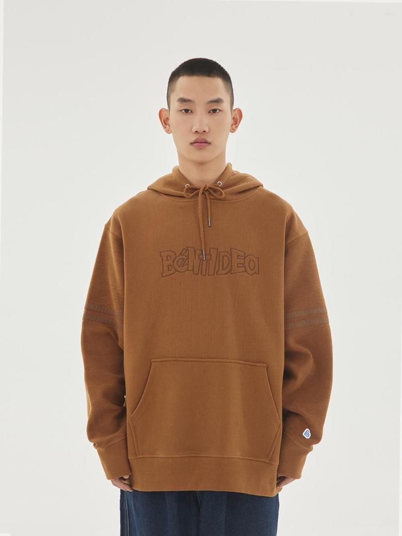 

Men' Hoodies BENT IDEA Autumn Vintage Embroidery Reverse Terry Splice Sleeve Loose Couple Hoodie Men, Navy blue