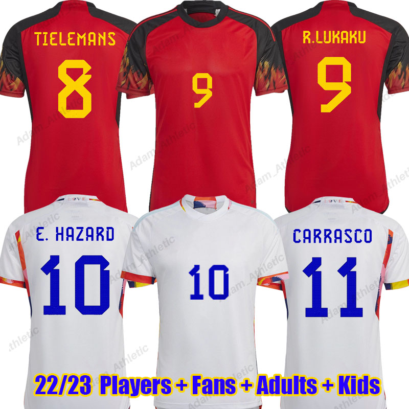 

Belgiums soccer jerseys 2022 word cup E.HAZARD R.LUKAKU football shirts TIELEMANS DE BRUYNE jersey national team kids kit player version Maillot belge, 22-23 home kids