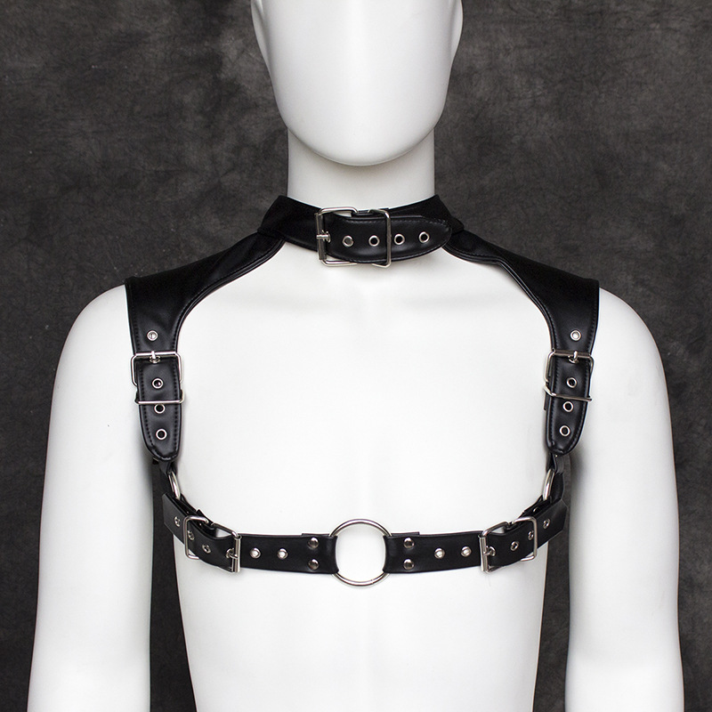 Catsuit Costumes Cuir PU Sangle de poitrine Oeil en métal Épaules Hommes Ceinture réglable