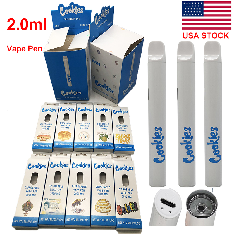 

Cookies 2ml Disposable Vape Pen USA Thick Oil Pod Rechargeable 350mah Battery Empty E-cigarette New Tech Ceramic Coil Vaporizer White Round Pens Display Packaging