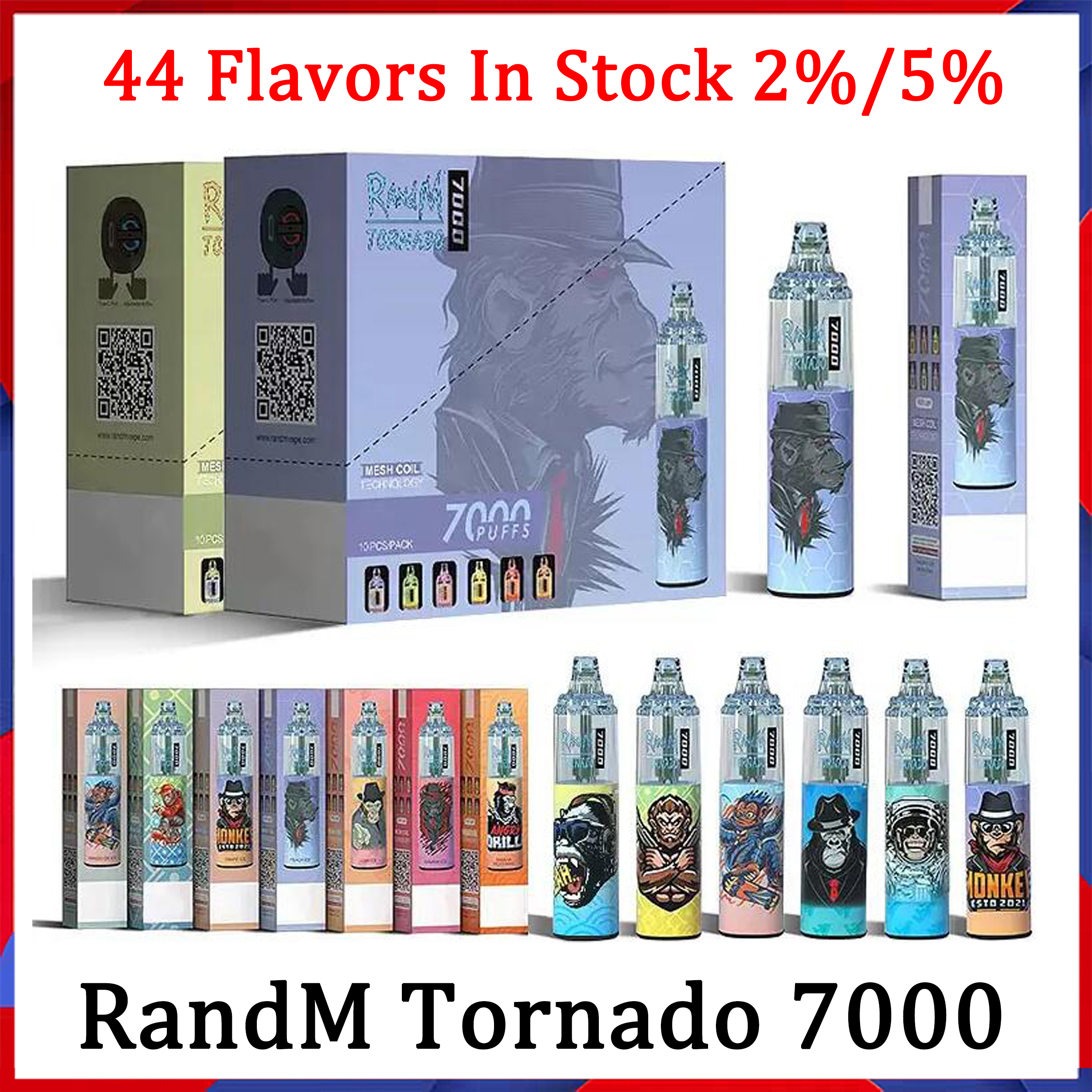 

Original RandM Tornado 7000 Puffs 7K Disposable Vape Pen Electronic Cigarettes 14ml Pod Mesh Coil 6 Glowing Colors Rechargeable Air-adjustable 2% 5% Device 44 Flavors