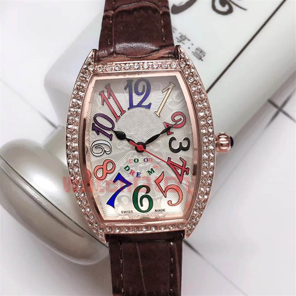 

Mens Womens Lover's Rose Gold icedout Watch Color Dreams Dimonds Complete Calendar Quarz Movement Luxue Watches Leather Band 2352