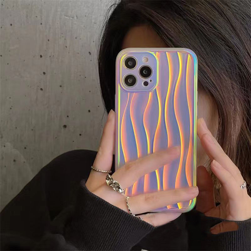 

Fashion Wave Pattern Phone Cases For Iphone 14 Pro Max 13 12 11 XR XS Luxury Shining Laser Purple Case Shockproof Cover Shell 7 Colors, Colorful