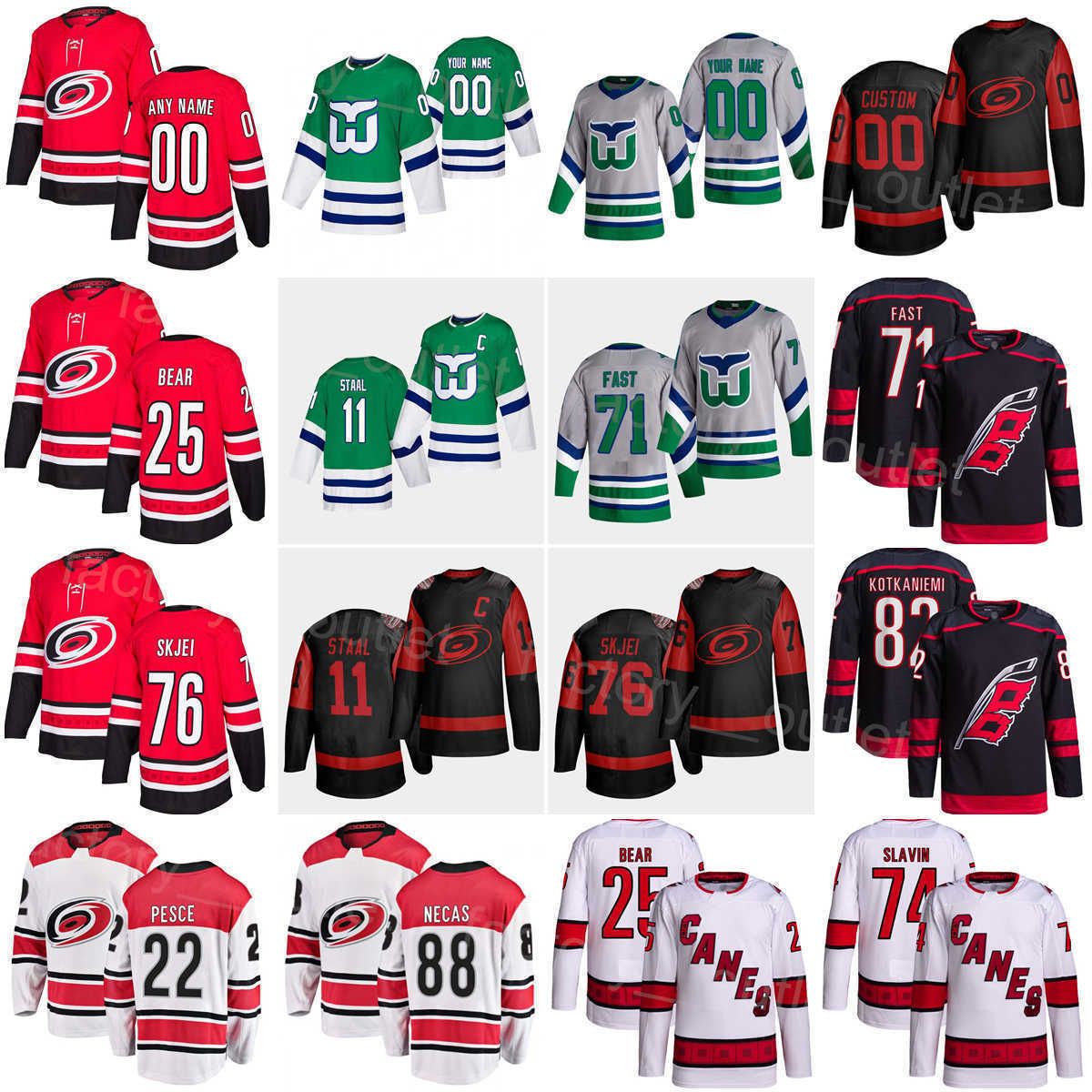 

CUSTOM CUSTOM Carolina Hockey Hurricanes 74 Jaccob Slavin Jersey''Nhl''76 Brady Skjei 88 Martin Necas 11 Staal 71 Jesper Fast 25 Ethan Bear, Green