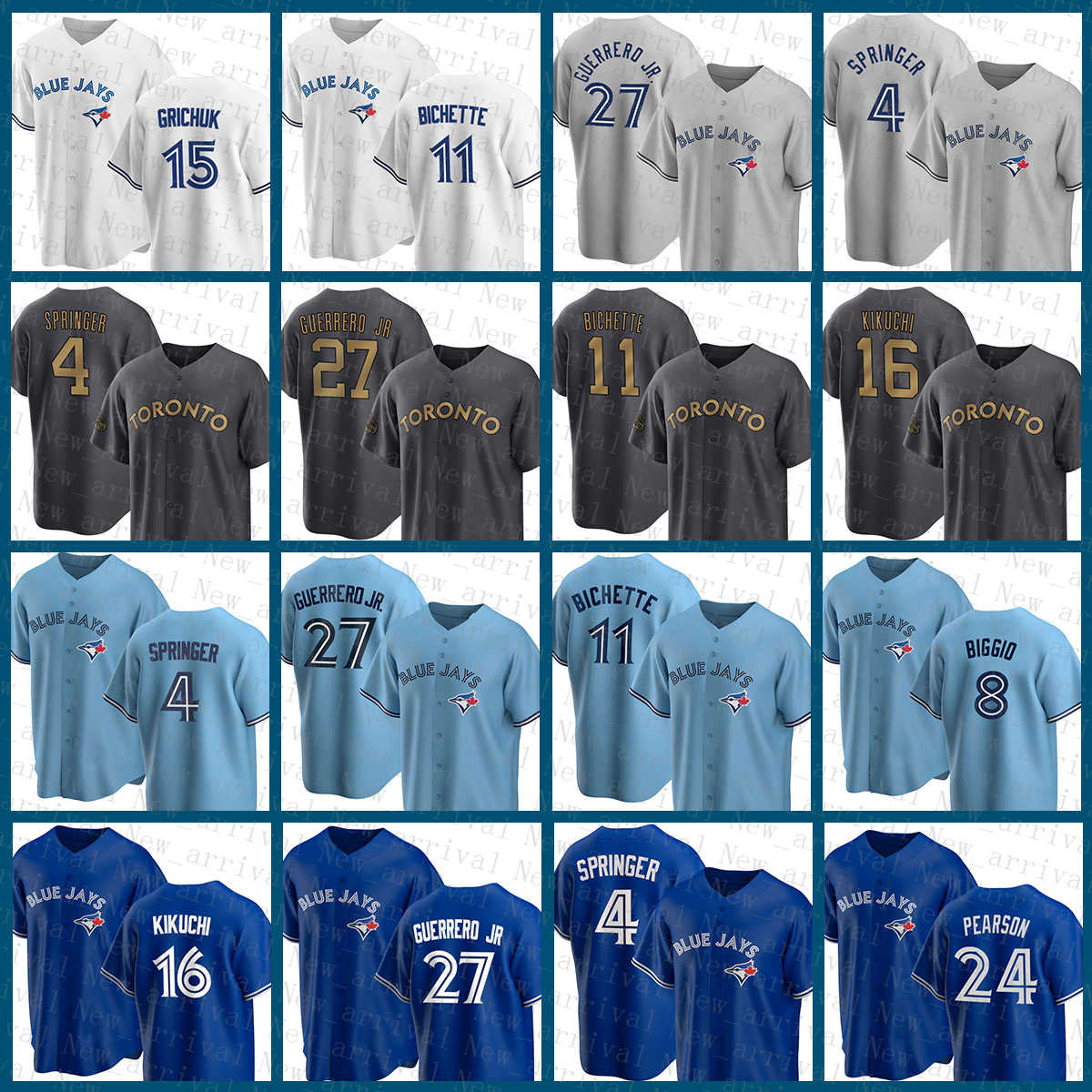 

2022 2023 New Toronto Blue Baseball Jersey Jays 27 Vladimir Guerrero Jr. 11 Bo Bichette 4 George Springer 16 Yusei Kikuchi 8 Cavan Biggio 15 Randal Grichuk 29 Joe Carter, Have name(lanniao