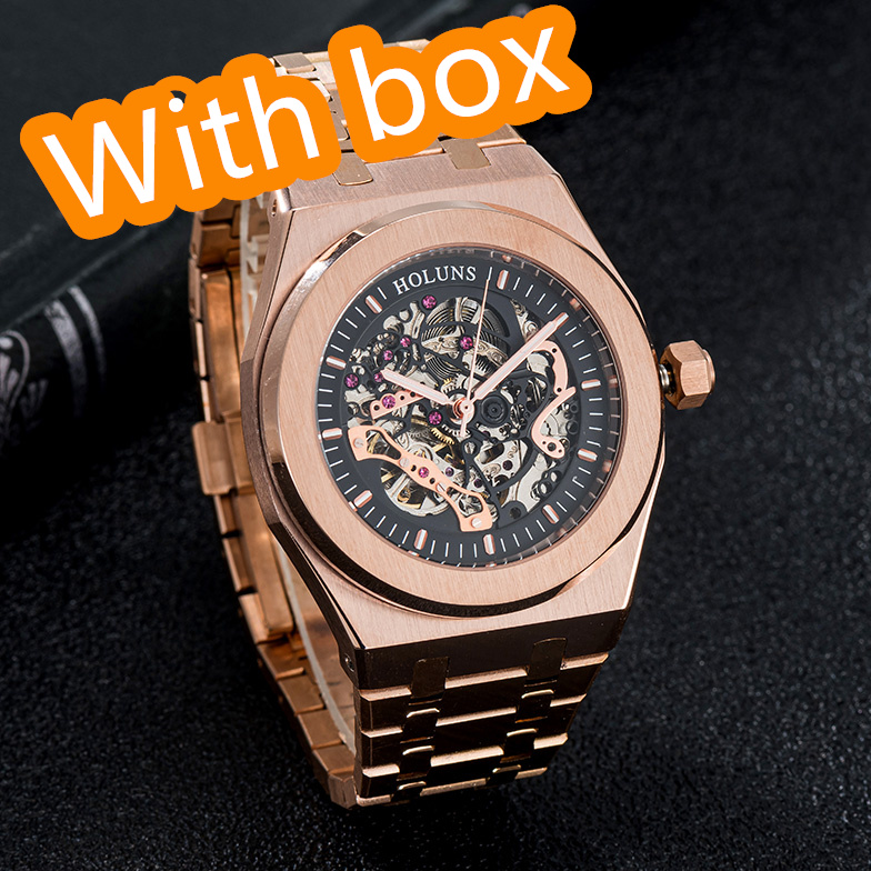 

U1NEW Men watch automatic mechanical hollow watches classic style 42mm full stainless steel 5 ATM waterproof sapphire super luminous, Make up the difference link