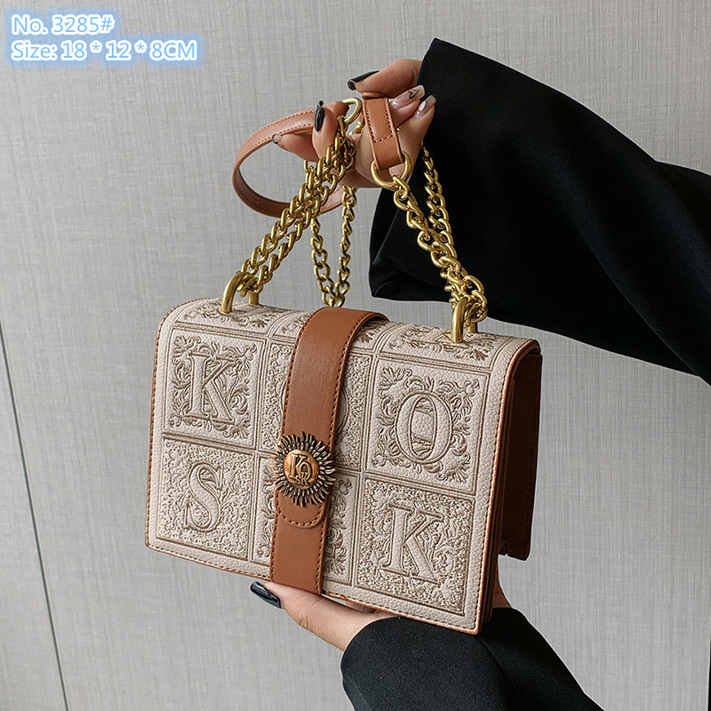 

Wholesale ladies shoulder bags 3 colors this year popular explosions exquisite embroidery chain bag street personality contrast handbag sweet foreign wallet, Brown-3285#