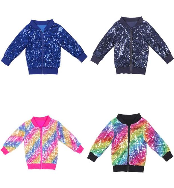 

Girls Jacket Sequin Bomber Rainbow Jackets Kids Child Pink Solid Sparkle Coat Long Sleeve Gold Outerwear Toddlers Glitter Jacket 26445017, 1black