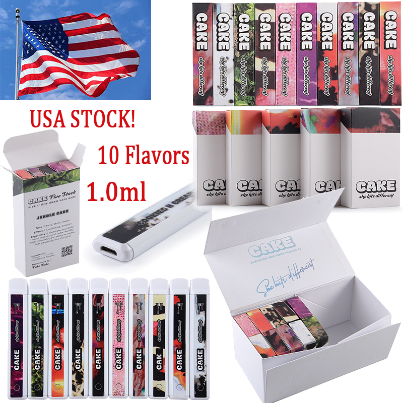 

USA Local Warehouse CAKE Disposable Vape Pens Rechargeable E Cigarette 1ml Empty Device Pods 280mAh Vaporizers Oil Dab Pen 10 Flavors 100pcs in a Box