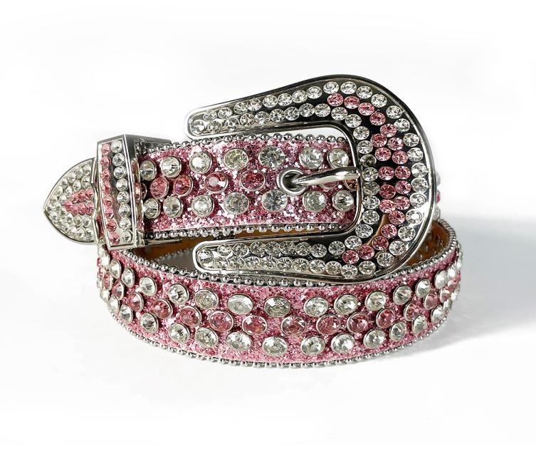 

Custom Made Western Rhinestone Belt Cowgirl Bling Bling Crystal Studded Leather Belt Pin Buckle For Women4555358, Pink