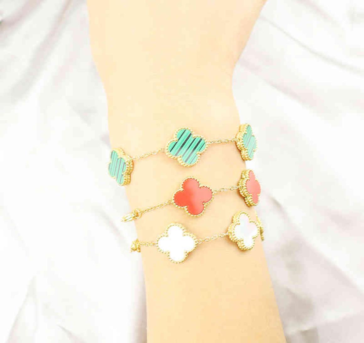 

Net red five flower shell double sided clover Bracelet Fritillaria good luck titanium steel bracelet