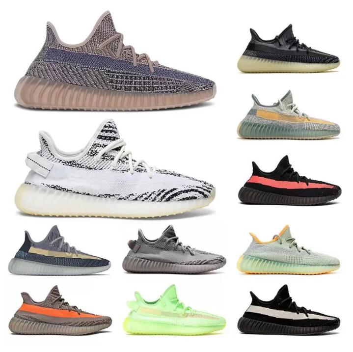 

Men Women Running Shoes Kanye V2 Sneakers Static Black Refective Ash Blue Israfil Cinder Desert Sage Earth Tail Light Zebra Womens Mens Trainers Size 36-47, Box