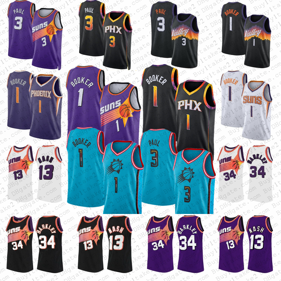 

Devin Booker Steve Nash Chris Paul Basketball Jersey Deandre Ayton Phoenixs Sun Charles Barkley Mikal Bridges 2022 2023 City Blue Shirt Retro Purple Jersey 1 3, Mens