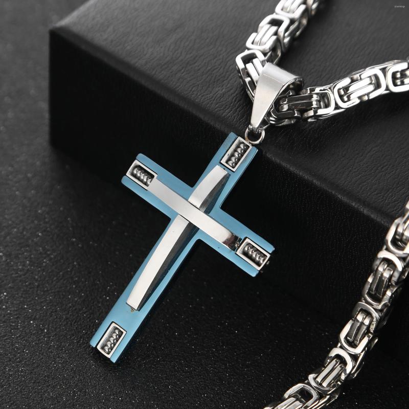 

Pendant Necklaces Blue Silver Cross Men Necklace Stainless Steel Jewelry Friendship Gifts Vintage Fashion Mens Jewellery Colar