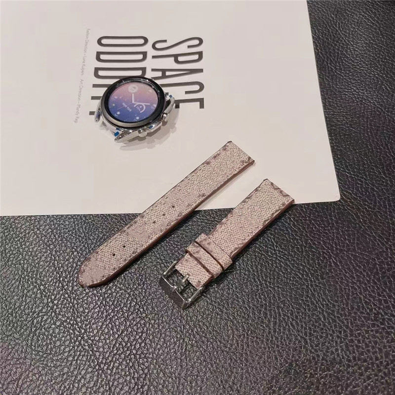 

luxury g designers Brown L Flower Watch Band Strap For samsung 20mm 22mm leather Smart Watches Replacement With Adapter Connector, Style 2-brown big flower