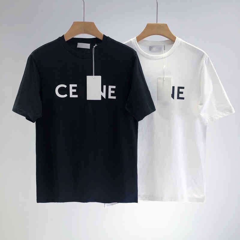 

CE couple print letters men and women loose casual simple solid color round neck bottomed shirt Cotton Short Sleeve T-Shirt, White